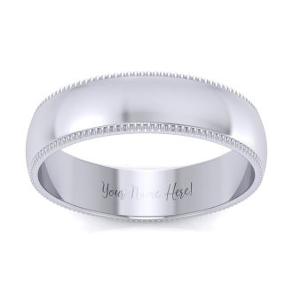 14K White Gold 5MM Heavy Comfort Fit Milgrain Ladies and Mens Wedding Band, Size 17